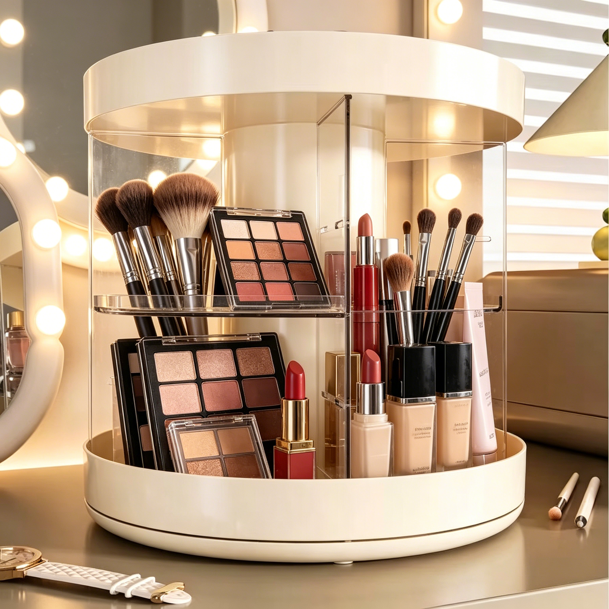 Luxury Skincare Makeup - Rotating Layered Makeup Organizer with Dust